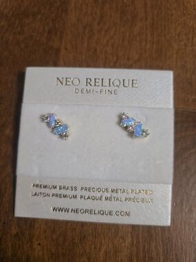 Gold-Tone Blue Opal Cluster Stud Earrings